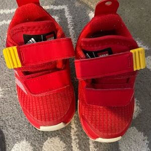 Adidas Kids Red Sneakers with Yellow Straps